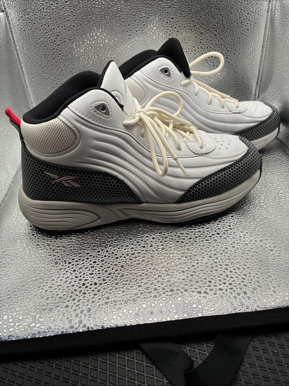 Reebok White, Black and red Mid-Top Athletic Sneakers
